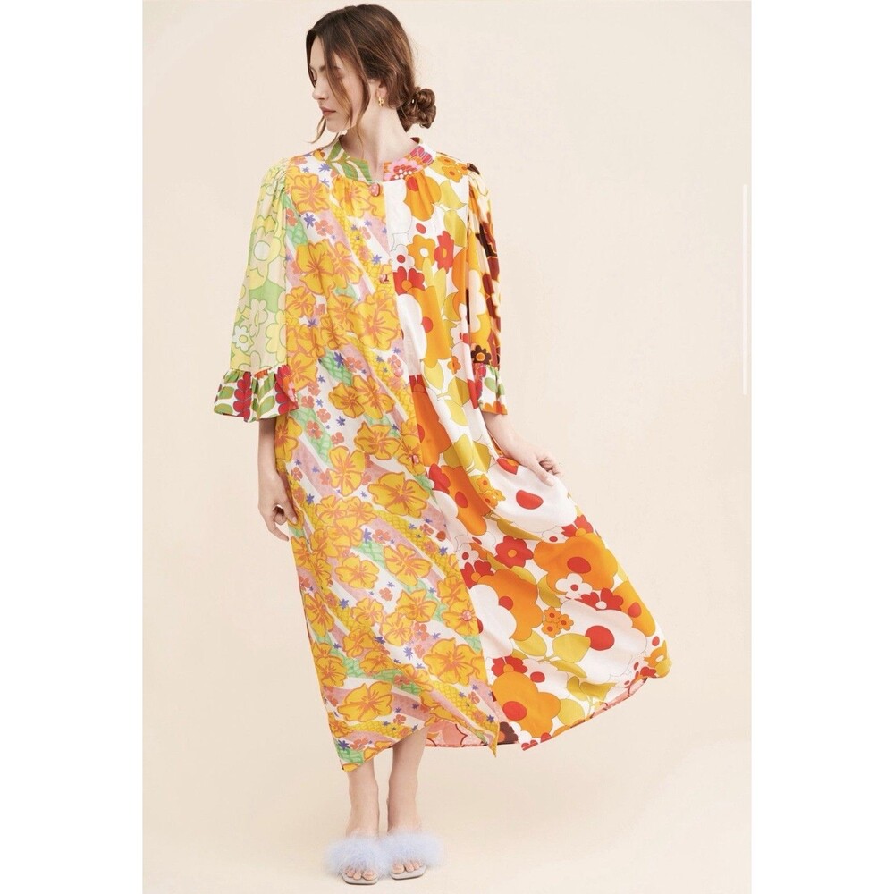CELIA B Titanite Duster Coverup Psychedelic Floral Print Size XL